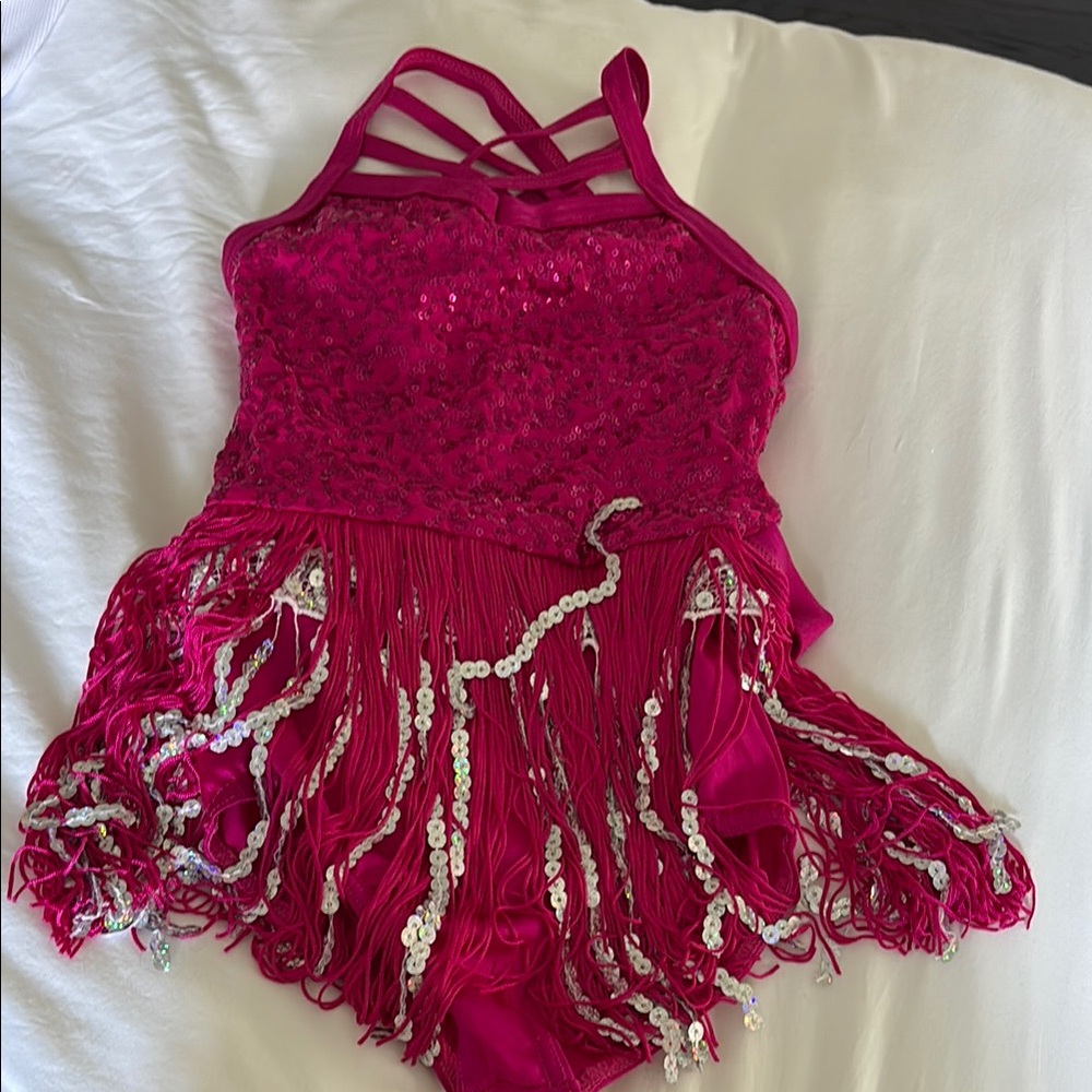 Weissman Pink Dance Costume with Strappy Lace Design